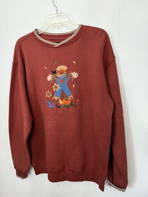 Fall L XL Pumpkin Scarecrow Sweatshirt Cotton Heavy Long Sleeve Great American 