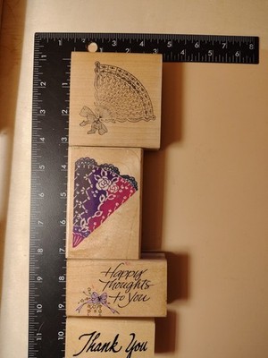 wood block rubber stamp lot Fans And Salutations Lot Of 4 Stampendous,Other Used