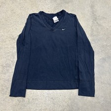 Vintage Y2K Nike Womens Black Long Sleeve V-neck T-shirt XL Gray Tag