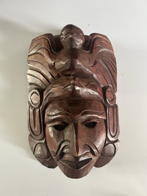 Vintage Tribal Mayan Hand Carved Tekum Uman Wood Mask In Excellent Condition.