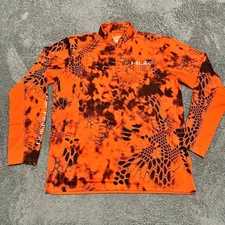 HUK Fishing Shirt Mens Medium Neon Blaze Orange Camo Long Sleeve **