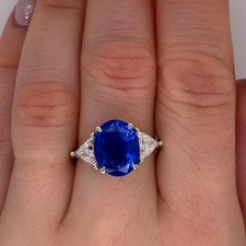3.30 Ct Oval Cut Natural Tanzanite & Diamond Three Stone Ring 14K White Gold