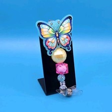 Multicolor Butterfly Badge Reel with Beads, 360-degree Alligator Clip