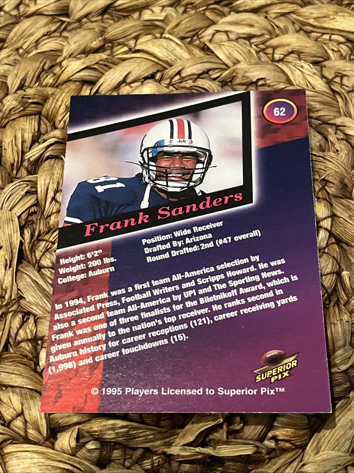 1995 Superior Pix - Frank Sanders #62 Autographs /5000 (AU, RC) - Image 2 of 2