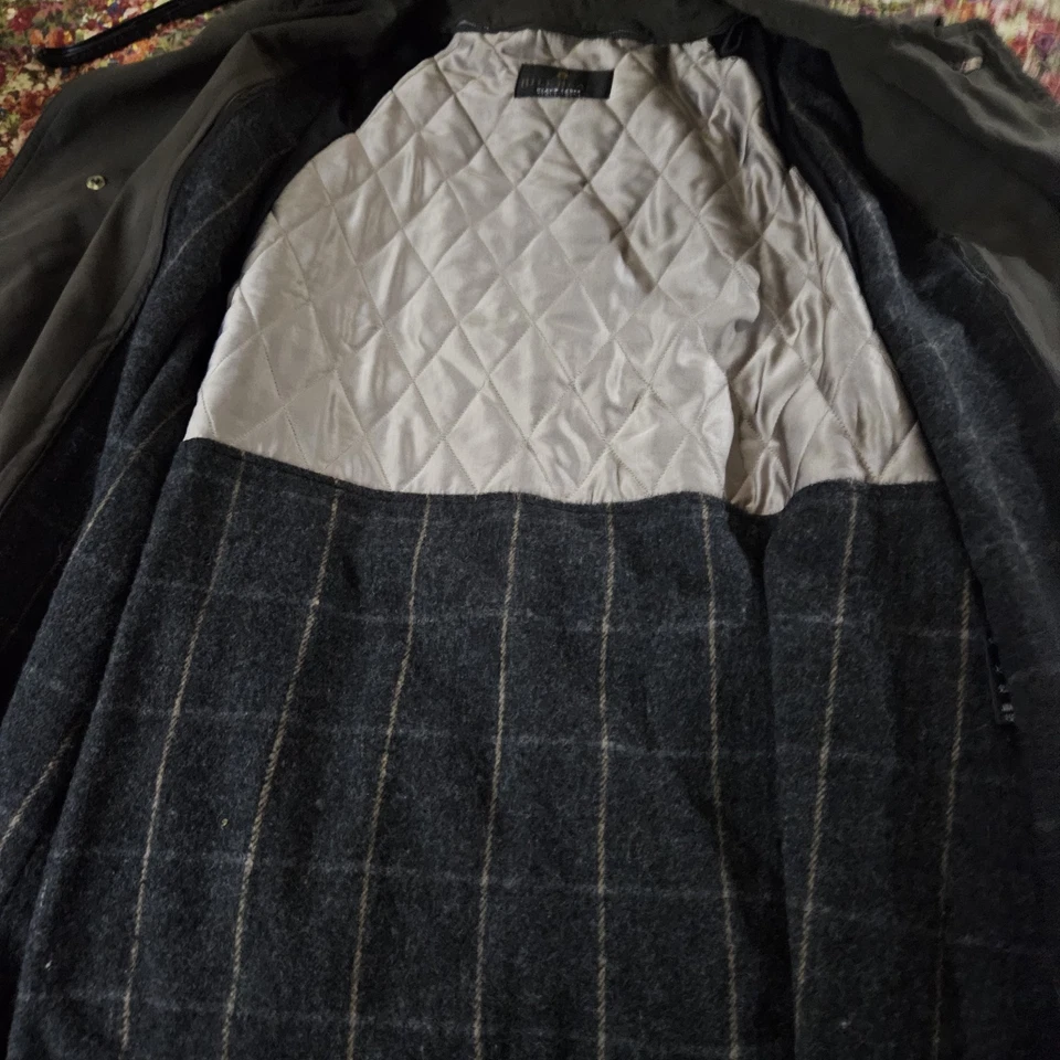 Vtg Bill Blass Mens Black Label Olive Green Trench Over Coat 40R Zip Liner Belt - Image 3 of 4