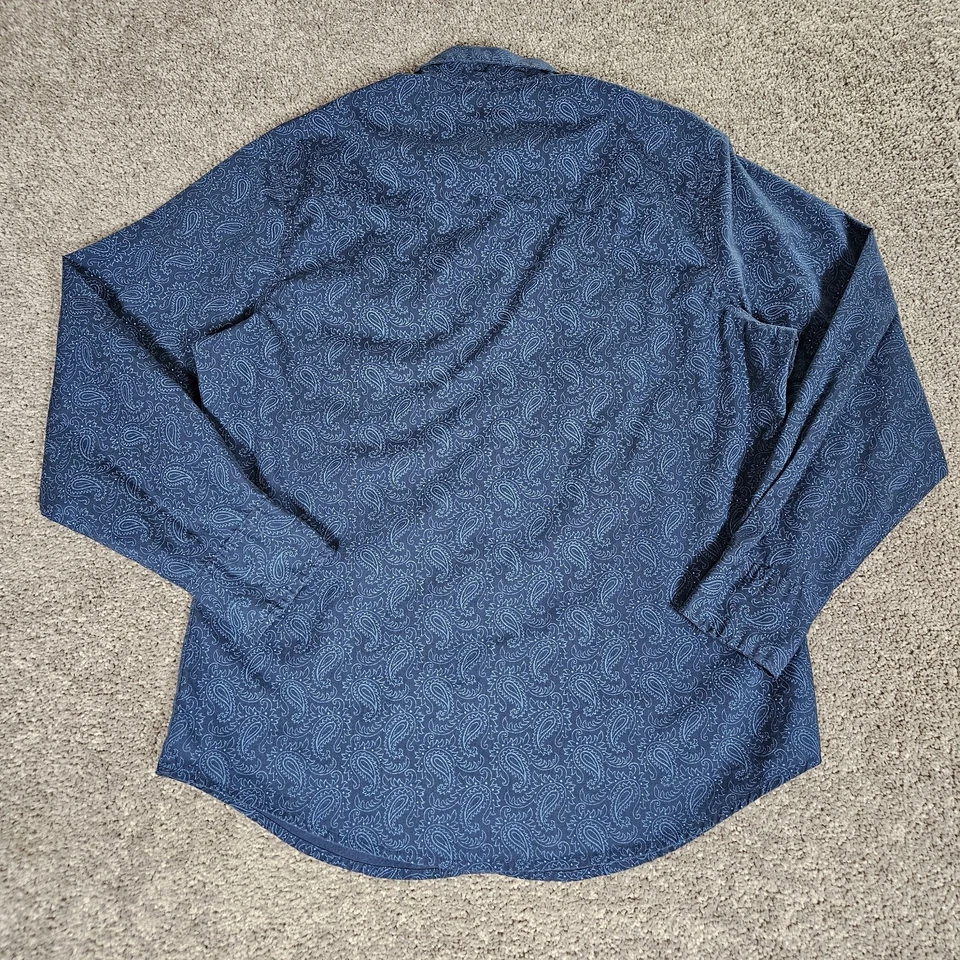 Camisa Wrangler Wrancher Para Hombres Grande Azul Cachemira AOP Perla A Presión Vaquero Occidental Foto 2 de 4