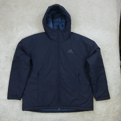 Adidas Puffer Jacke Herren Large Navy Kapuze Oversized Wintermantel Streetwear Y2K