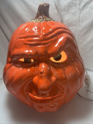 VTG  1988 Scioto Ceramic Halloween Pumpkin Jack O Lantern Monster Witch Light