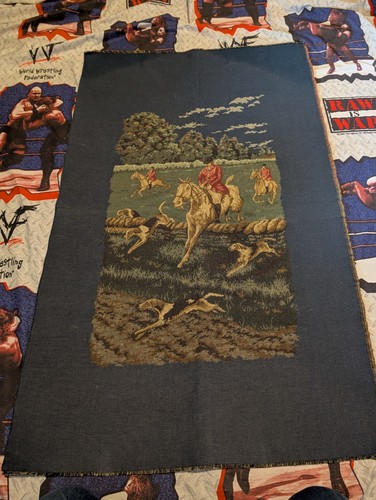 VTG Fox Hunt Equestrian Tapestry Ralph Lauren Style Faded 27x44