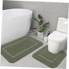 Bathroom Rug Set Soft Bath Rug 34" x 20" Plus 20" x 20" U-Shape Sage Green