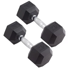 Body Sport Rubber Encased Hex Dumbbell Weight –  Exercises – 25 lb Pair