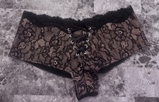 NWT FREDERICK'S OF HOLLYWOOD M LACE UP MESH VINTAGE RARE CHEEKY BOYSHORT PANTIES