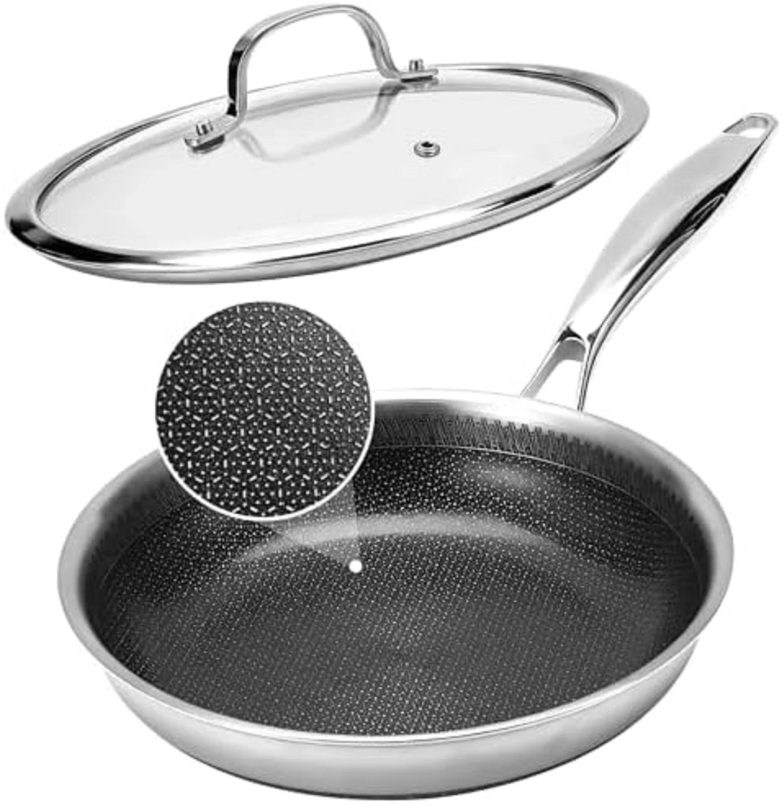 Non Stick Frying Pan 12 Inch with Lid Stainless Steel Nonstick Skillet Oven Safe