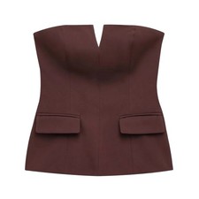 Strukturiertes Schulterfreies Top Tailliert Oberteil mit Klappentaschen Elegant