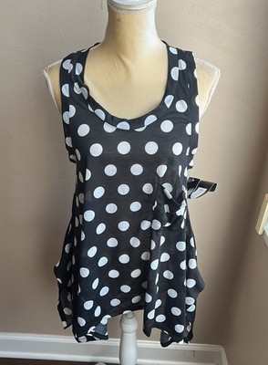 YMI Women s Tank Top New Black White Polka Dot Sleeves Sz L ST3225