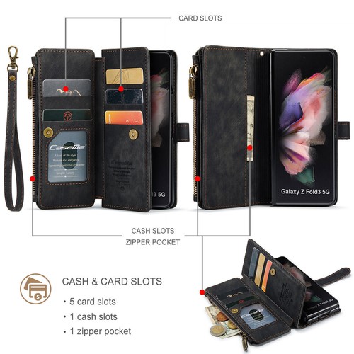 Magnetic Zipper Wallet Stand Case w/Strap Fr Samsung Galaxy Z Fold 6 / 5 / 4 / 3 - Picture 37 of 40