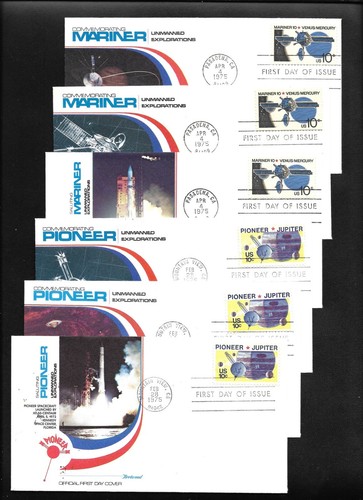 US FDC 1975 Pioneer and Mariner 10 Space Exploration 6 Covers by Fleetwood |