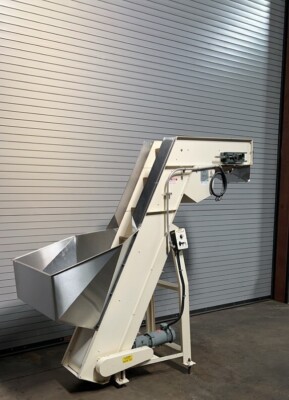 AMG 18 CU FT SS Cap Bottle Feeder Hopper Elevator, Incline Cleated Conveyor