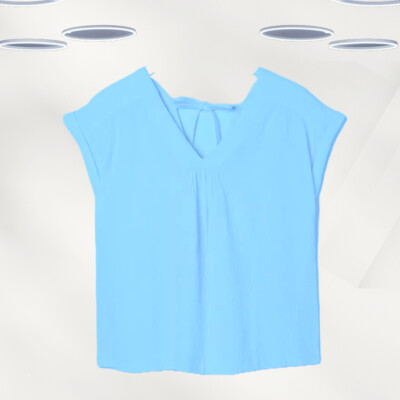 Ex Fat Face Women's Short Sleeve Sadie Blouse in Blue (Defect)