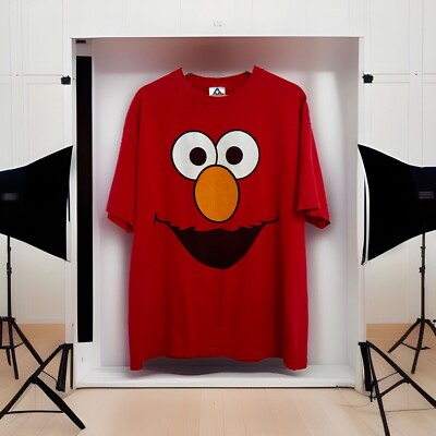 Vintage Elmo Big Face Tee Red T-Shirt Short Sleeve Size XL