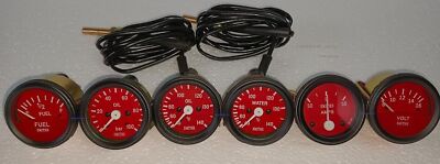 Smiths-52mm-Kit-Temp-Oil-Fuel-Oil Temp Gauge Volt + Amp Gauges Red/Black Celcius