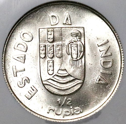 1936 NGC MS 65 India 1/2 Rupia Goa Portugal Colony Gem Silver Coin (25042503C)