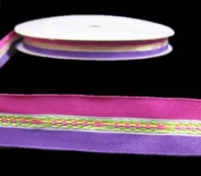5 Yards Pink Purple Stripe Woven Center Wired Ribbon 7/8"W