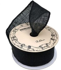 Black Fabric Burlap Woven Ribbon - 2 1/2" x 10 Yards, Wired Edge, Fall Wreath