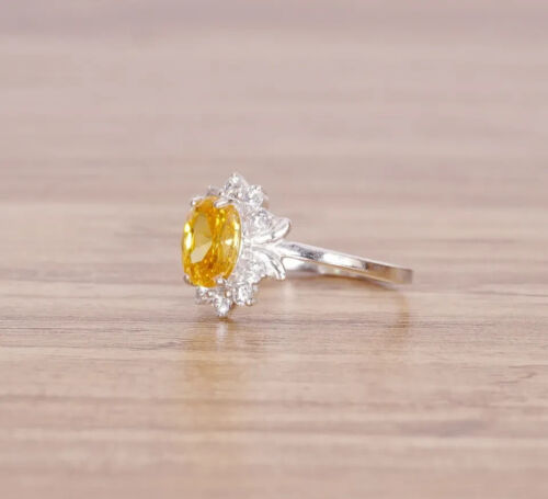 Certified Natural Yellow Sapphire 14 K White Gold Handmade Ring Gift For Her