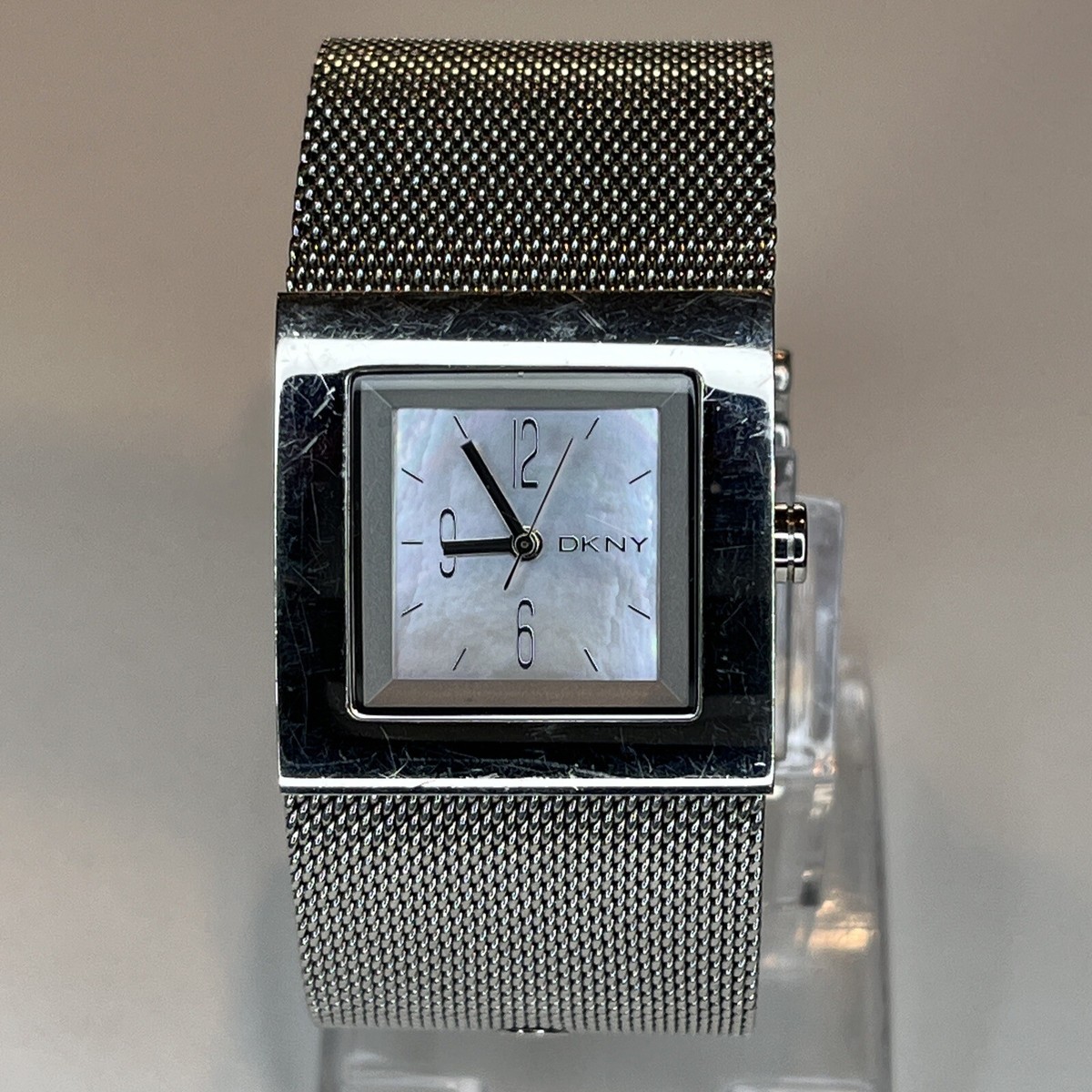 DKNY Watch Women Silver Tone Square Mesh Band Stainless NEW