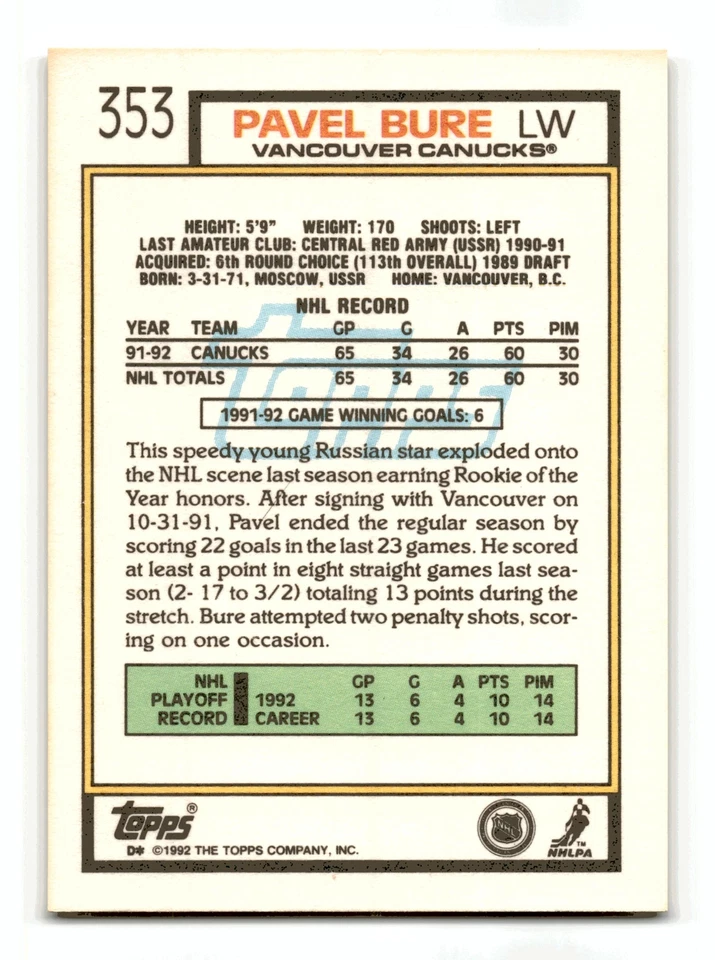 Mike Ramsey 1992-93 Topps #473 Buffalo Sabres NM-MINT - Image 2 of 2