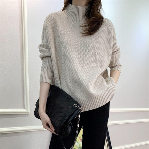 2022 Cashmere sweater women's half high collar thick 100% cashmere knitting