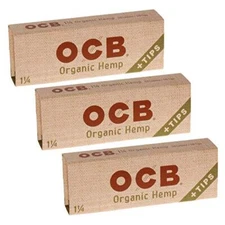 OCB Organic Hemp 1 1/4 with Filters Cigarette Rolling Papers + Tips (3 Booklets)