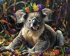 8x10 Matte Print Baby Koala in Mardi Gras Crown with Confetti