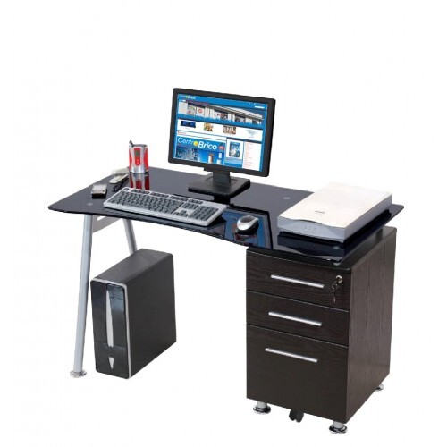 Scrivania per Ufficio Vetro Nero Porta PC Computer Bambini