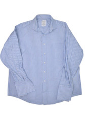 Brooks Brothers Shirt Mens 17 Blue Striped French Cuff Relaxed Fit Oxford USA