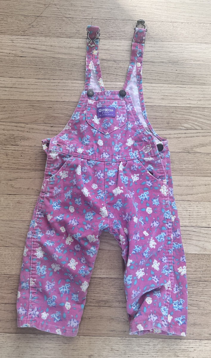 OshKosh Vintage Overalls Pink Purple Flowers Size 18M B'Gosh 90s