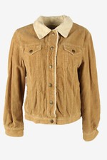 Corduroy Jacket Vintage Sherpa Cord Snap Fastener Retro 90s Camel Size M - C3366