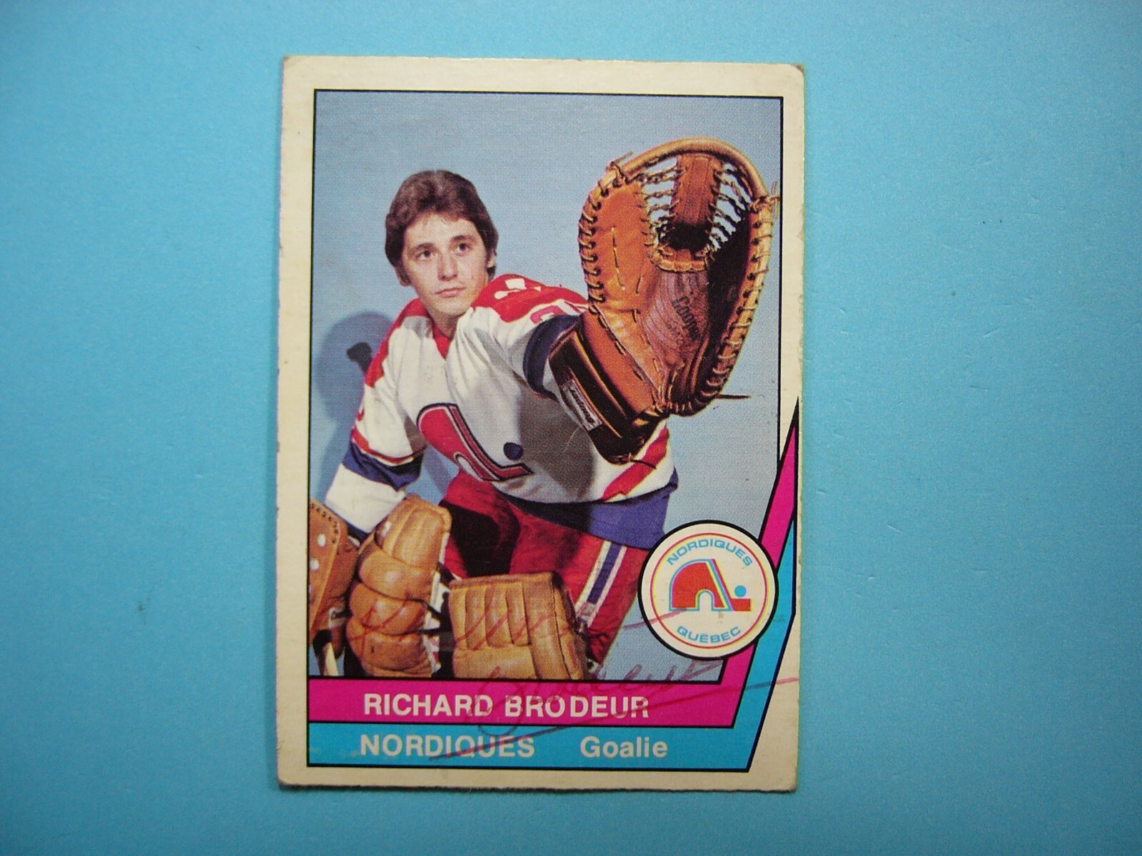 1977/78 O-PEE-CHEE WHA HOCKEY CARD #38 RICHARD BRODEUR VG/EX AUTO AUTOGRAPH OPC