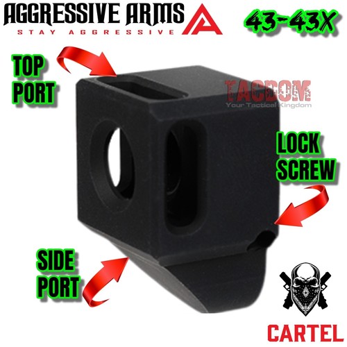 AGGRESSIVE ARMS CARTEL BLACK Comp Compensator Muzzle Brake GL0CK 43 43X PORTED - Picture 4 of 6