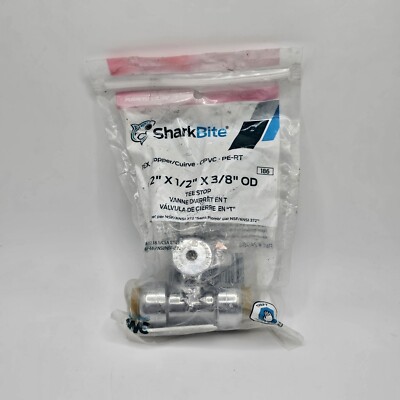 Sharkbite Tee Stop 1/2'' X 1/2'' X 3/8'' OD #24984 Pex Humidifier, Dishwasher, Ice 