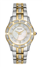 Bulova 98L135 Women's Genuine Crystals Yellow Gold  Silver Tone Dress Watch