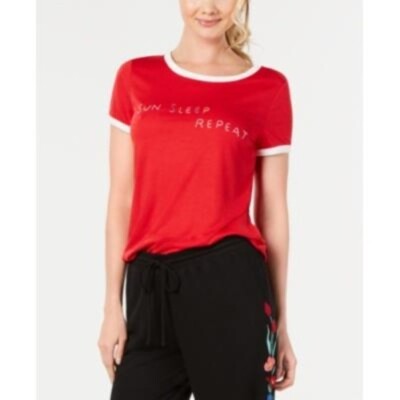 Jenni Womens Sun Sleep Repeat Comfy Sleepwear Sleep Shirt, Red, XL