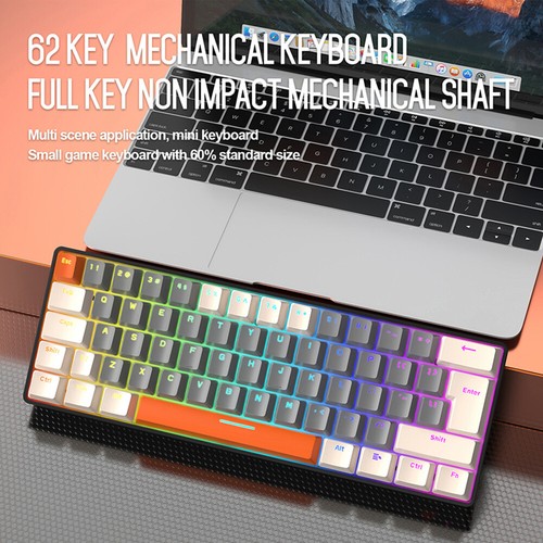 Klawiatura gamingowa z 62 przyciskami, przenośna przewodowa klawiatura mechaniczna do - Zdjęcie 8 z 13