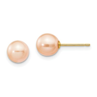 Ohrstecker echte 14kt 6-7mm rosa runde Süßwasserzuchtperlen