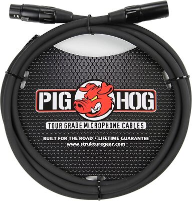 PIGHOG 6 ft Black High Performance XLR Microphone Cable with Rubber Covering