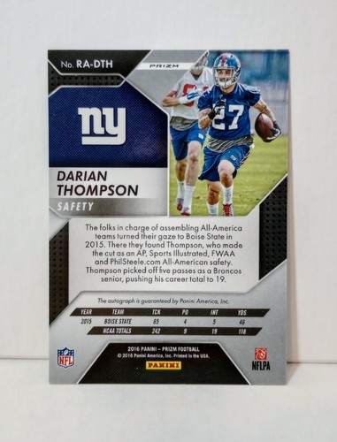Signed Darian Thompson New York Giants Auto Football Card Plaque Panini Prizm - Picture 2 of 5