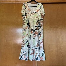 Madewell Flutter-Sleeve Ruffle Waist Midi Dress in Brushing Up Abstract Size 14