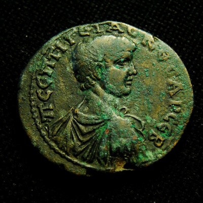Æ31 Pontus Amaseia Geta as Cæsar Rv Tyche Rudder & Cornucopia 12.26 gram 27-30mm