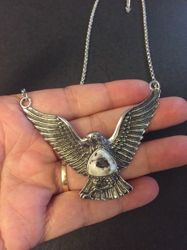 Vintage Signed "NF" Sterling Silver Eagle Gemstones Necklace - Picture 3 of 7